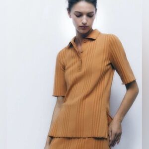Zara Caramel Ribbed Shirt